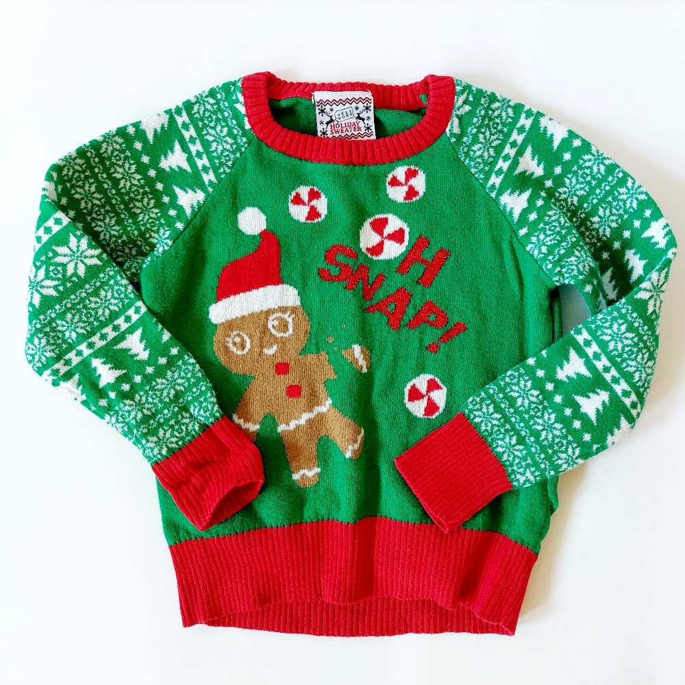Oh Snap Gingerbread Man Green Sweater Christmas Holiday 12 months‎ Well Worn